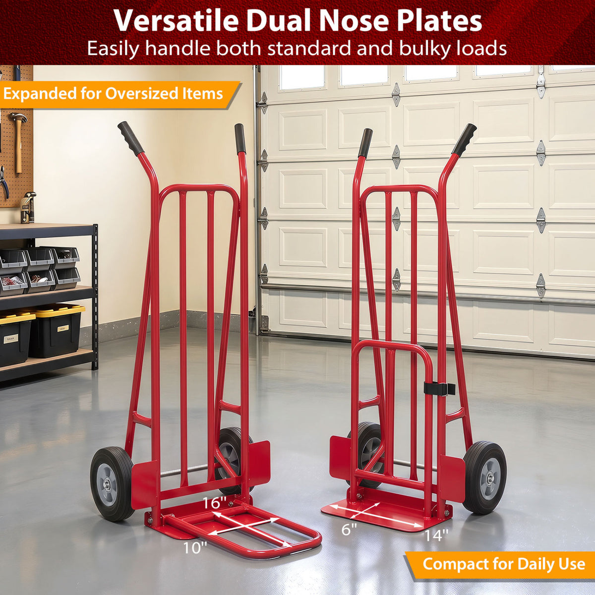 Heavy Duty Hand Truck Dolly with Dual Foldable Nose Plates