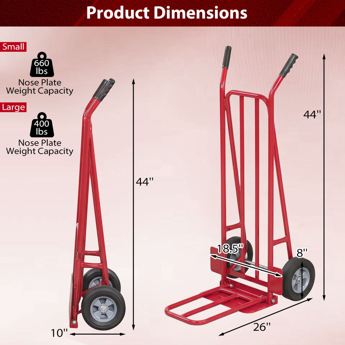 Heavy Duty Hand Truck Dolly with Dual Foldable Nose Plates