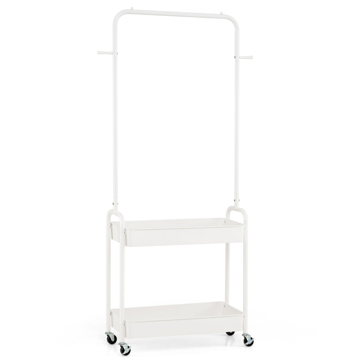 Heavy-Duty Laundry Cart with Hanging Rod and 2 Storage Baskets for Bedroom