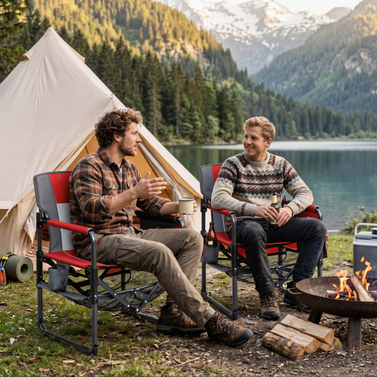 Heavy Duty Outdoor Camping Chair with Cup Holder and Side Pocket
