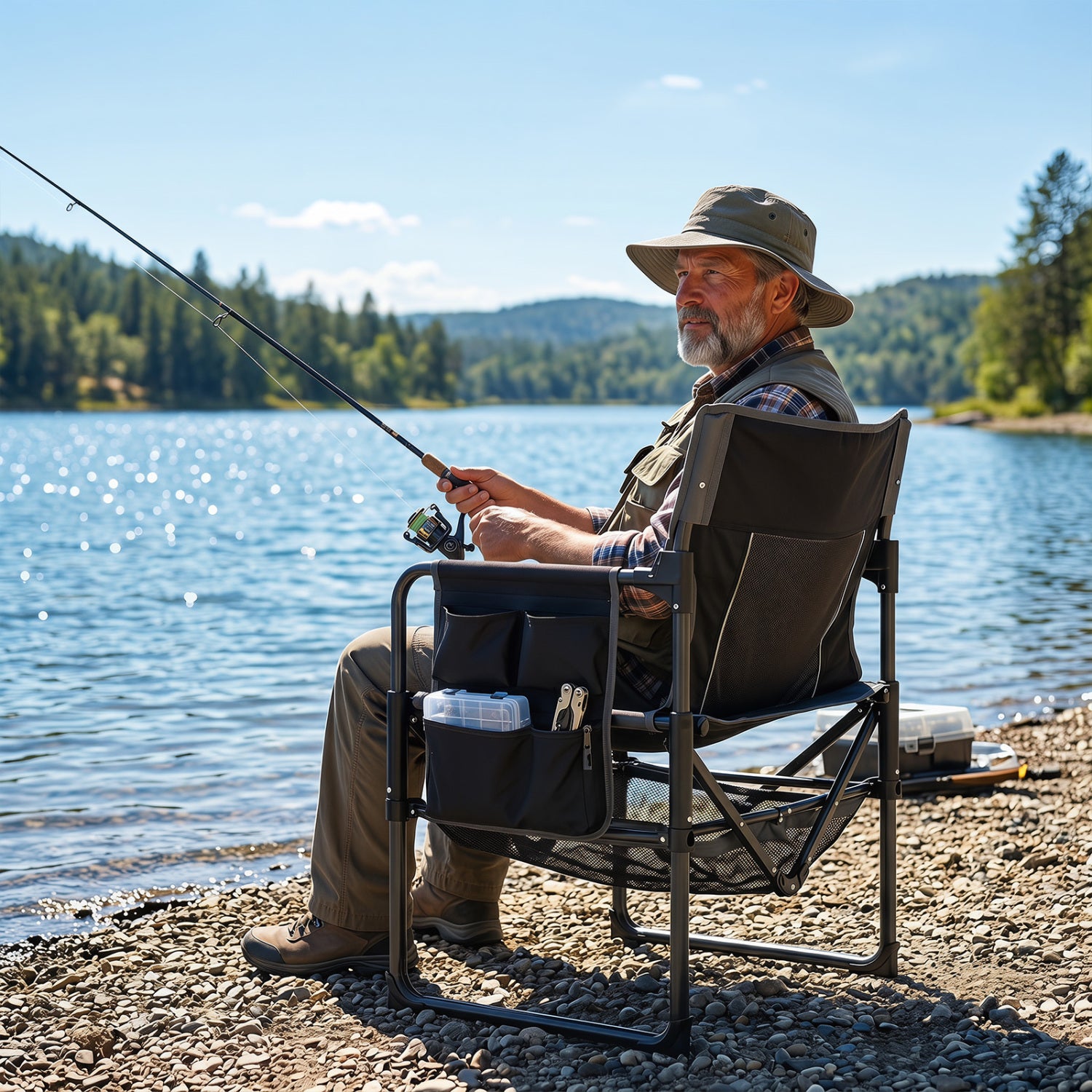 Heavy Duty Outdoor Camping Chair with Cup Holder and Side Pocket