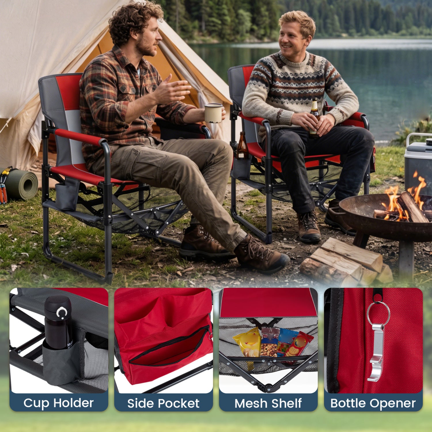 Heavy Duty Outdoor Camping Chair with Cup Holder and Bottle Opener