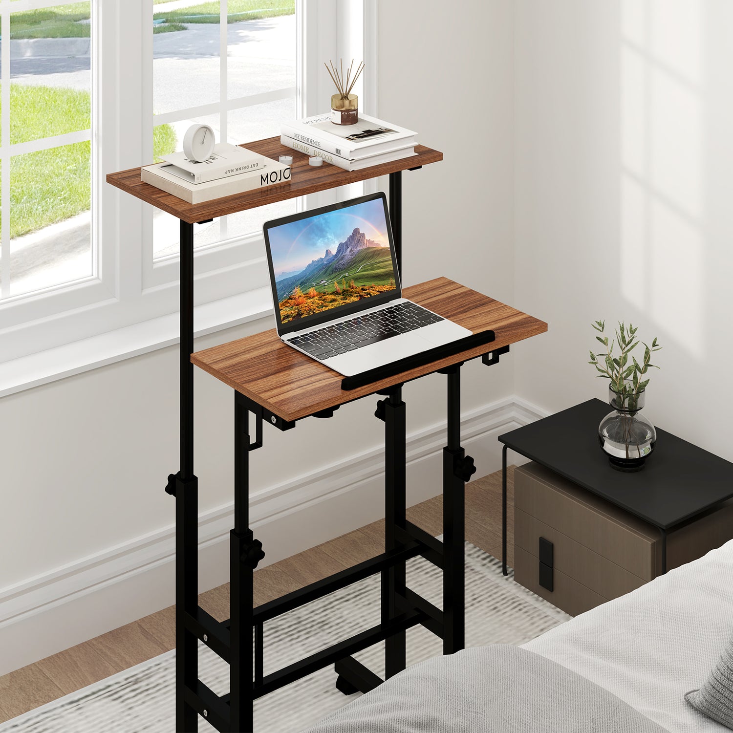 Height-adjustable Mobile Standing Desk with Split Top and Adjustable Angle