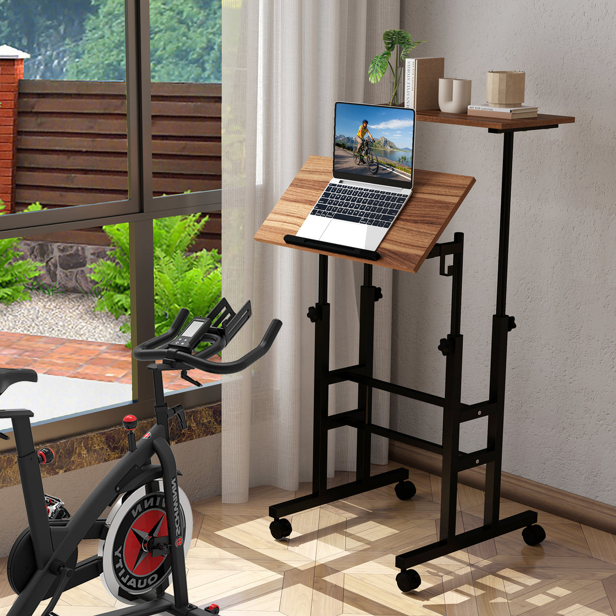 Height-adjustable Mobile Standing Desk with Split Top and Adjustable Angle