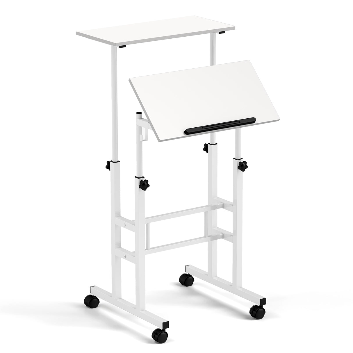 Height-adjustable Mobile Standing Desk with Split Top and Adjustable Angle
