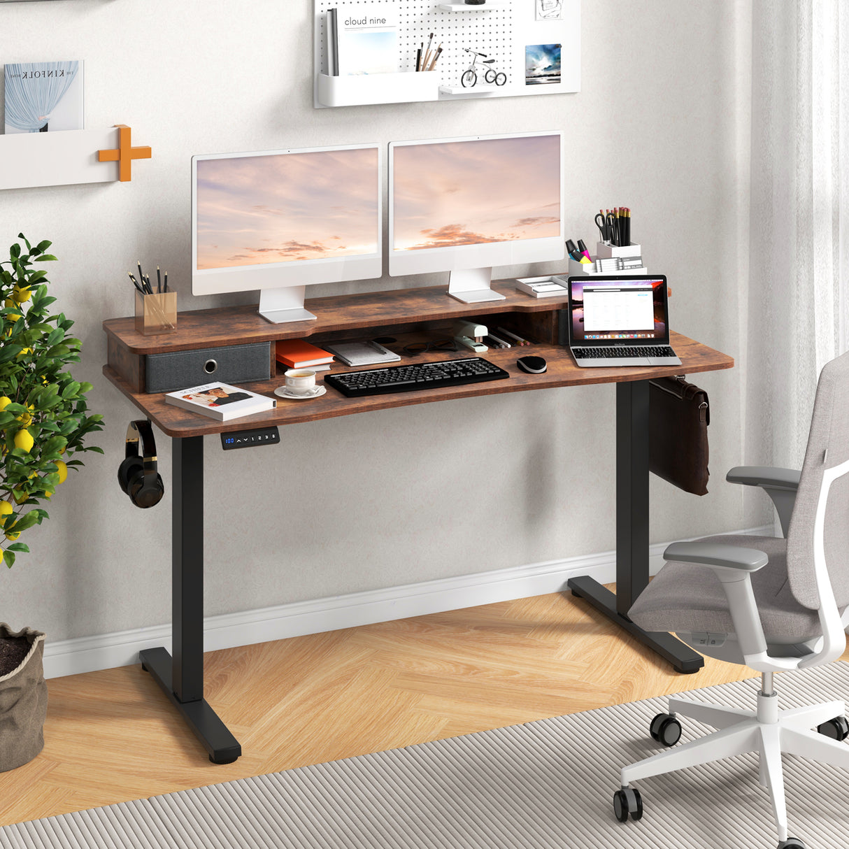 55 Inch x 24 Inch Height Adjustable Electric Standing Desk with 2 Drawers
