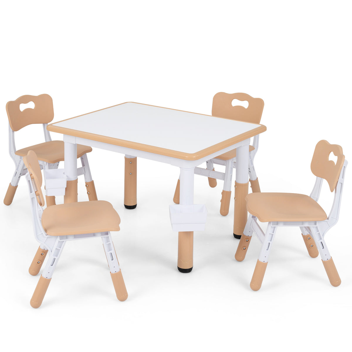 Height Adjustable Kids Table and 4 Chairs Set with Graffiti Desktop and 2 Storage Baskets
