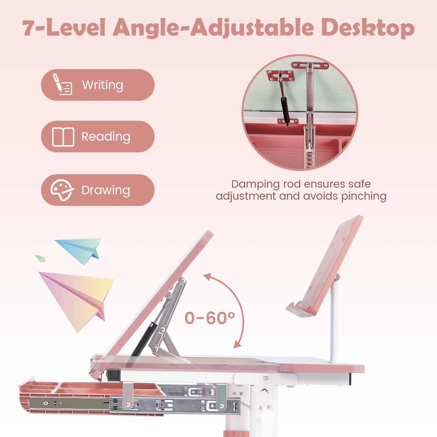 Height-Adjustable Kids Desk with Tilt Desktop and Book Stand