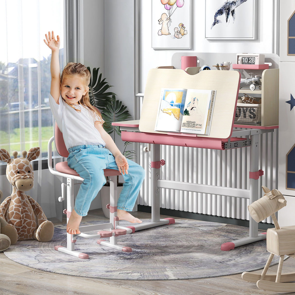 Height Adjustable Kids Study Desk with Tilt Desktop for 3-12 Years Old