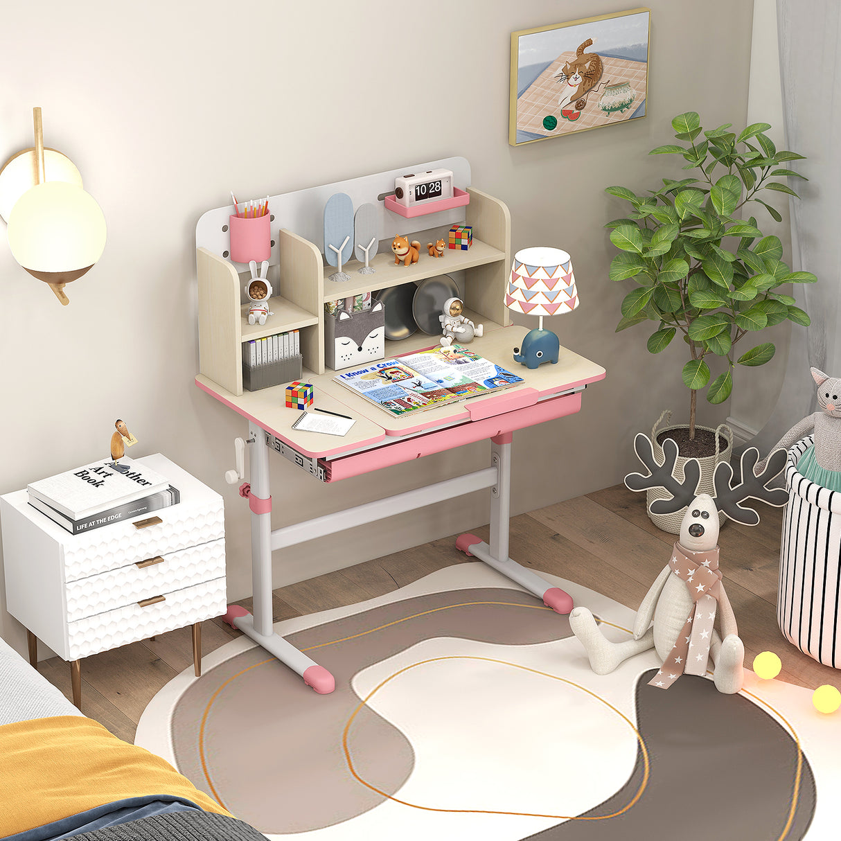Height Adjustable Kids Study Desk with Tilt Desktop for 3-12 Years Old