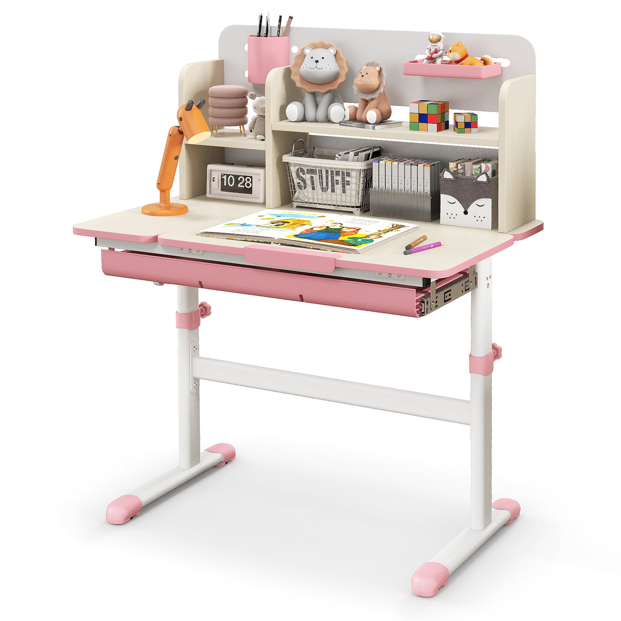 Height Adjustable Kids Study Desk with Tilt Desktop for 3-12 Years Old