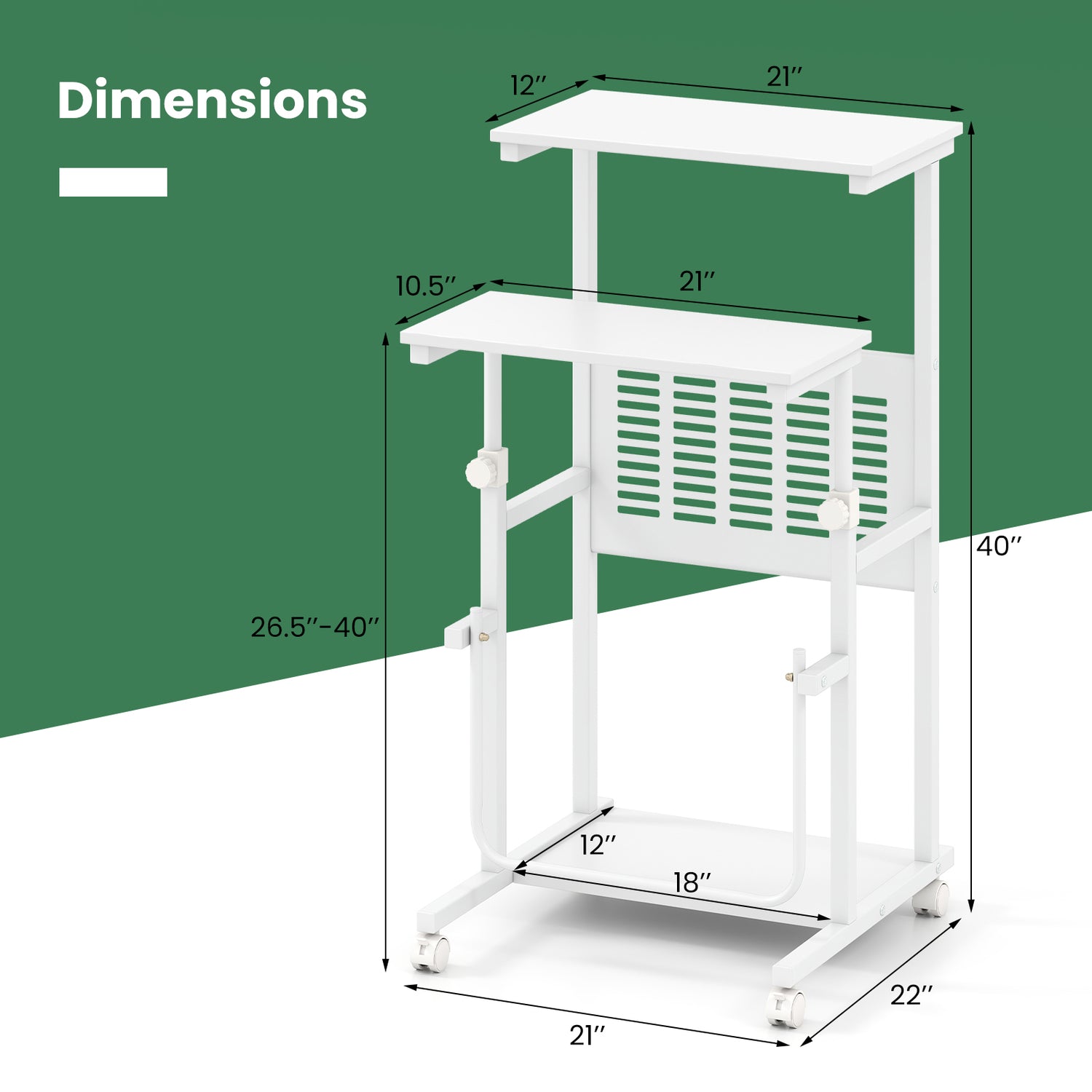 Height Adjustable Mobile Computer Stand-Up Desk with 2 Modes