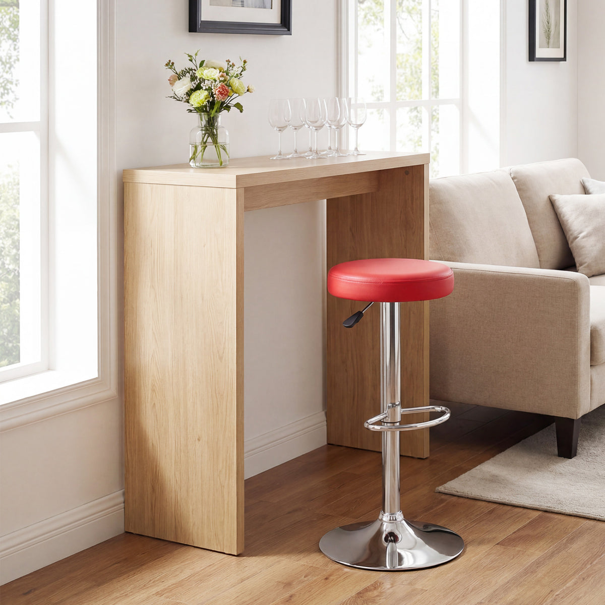 Height-adjustable Bar Stool with 360° Swivel for Kitchen & Dining