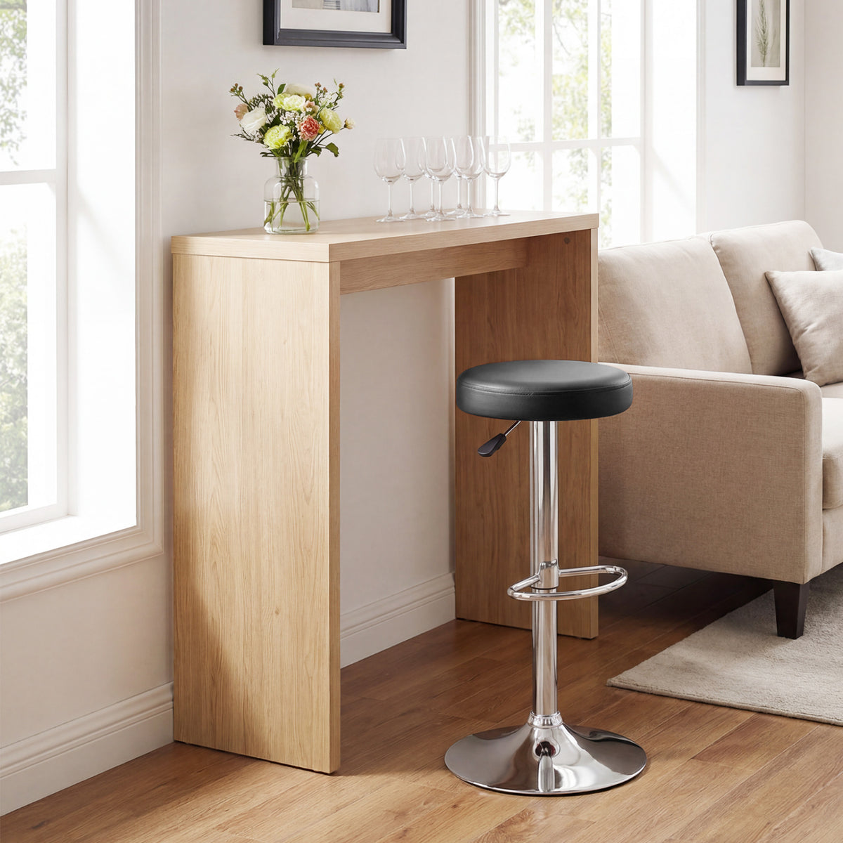 Height-adjustable Bar Stool with 360° Swivel for Kitchen & Dining