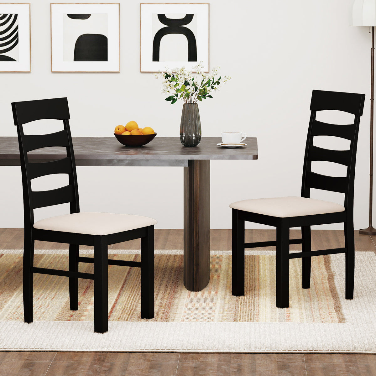 High Back Dining Room Chairs Set of 2 with Padded Seat-Black
