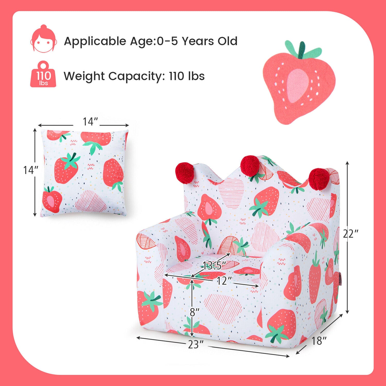 High-density Padding Kids Sofa with Armrest and Extra Pilow