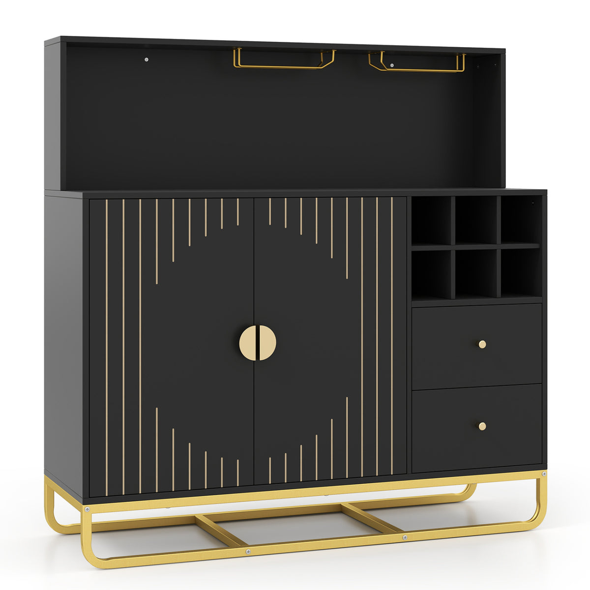 Home Bar Cabinet with Wine Rack Glass Holder and Adjustable Shelf