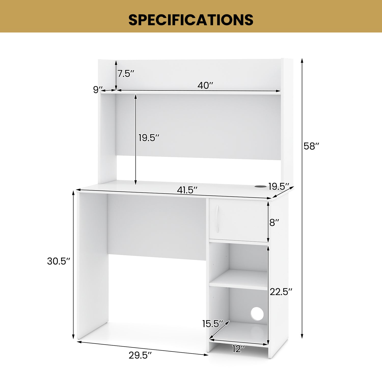 Home Office Desk with Raised Display Shelf and 2 Open Shelves