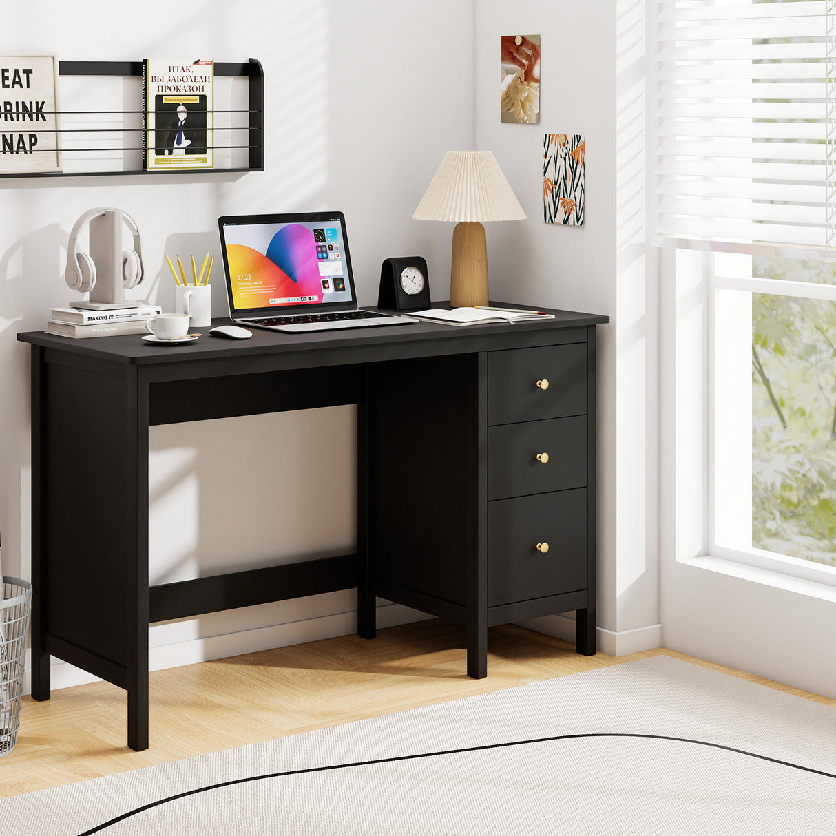 3-Drawer Home Office Study Computer Desk with Spacious Desktop
