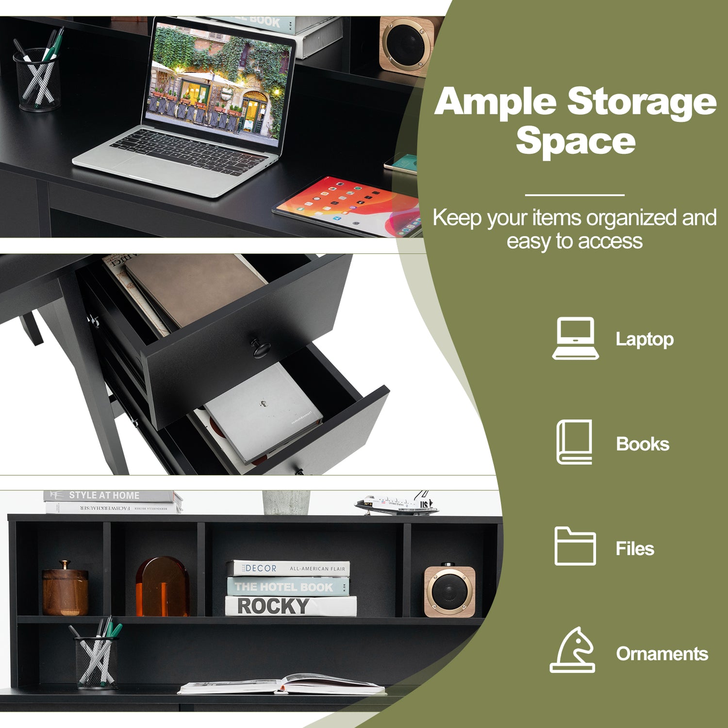 48 Inch Computer Desk with Drawers Power Outlets-Black