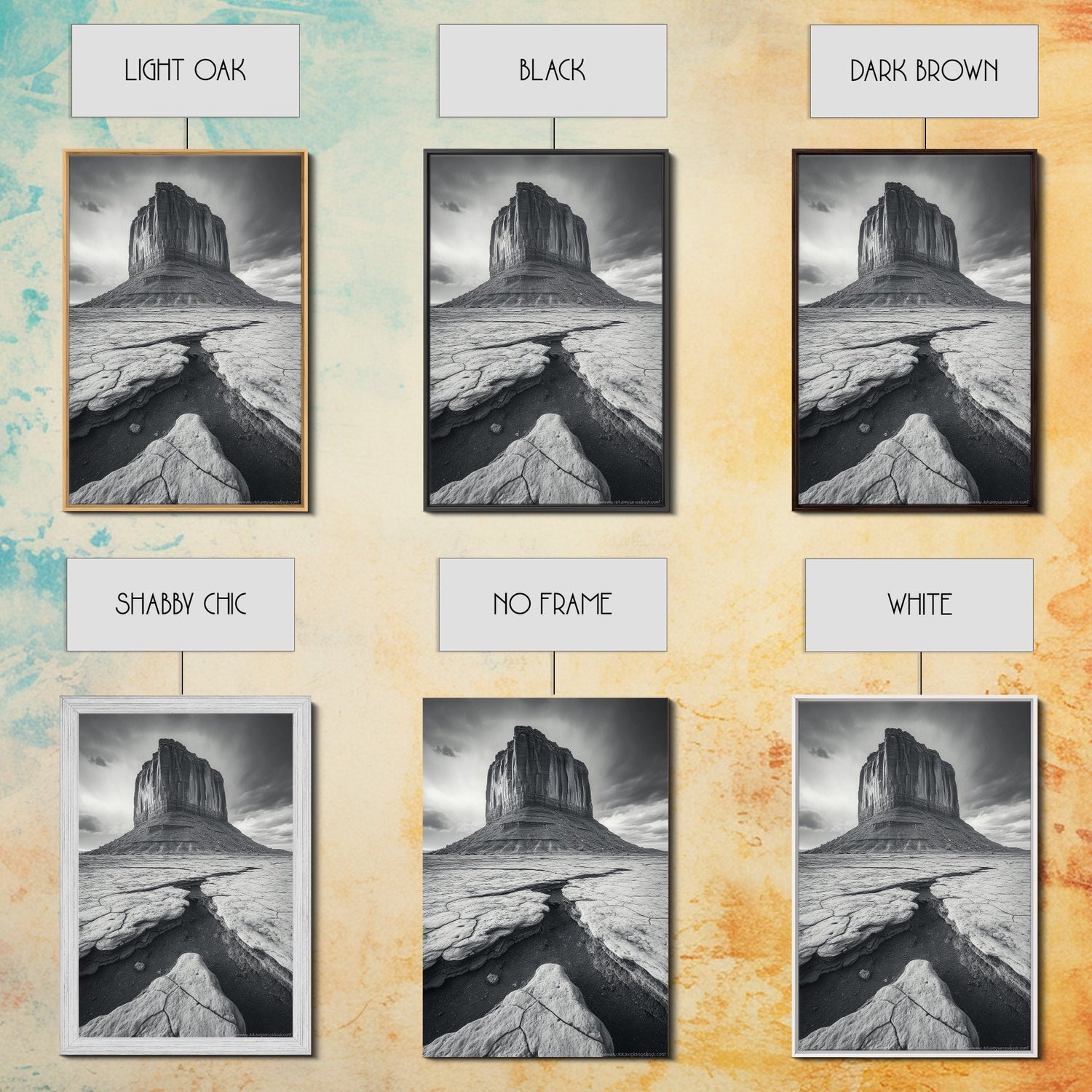 Monument Valley Cliff, Desert Rockscape, Framed Canvas Print, Western Wall Art, Office Decor, Black and White Photography