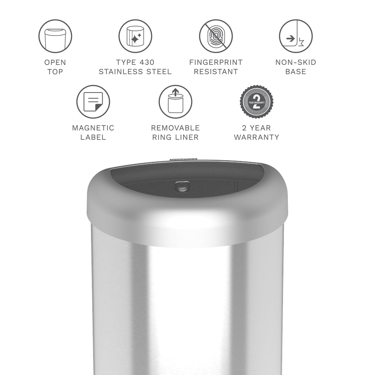 21 Gallon Open Tap Trash Can | T430 Stainless Steel | Fingerprint Resistant | OTT-80-29SL