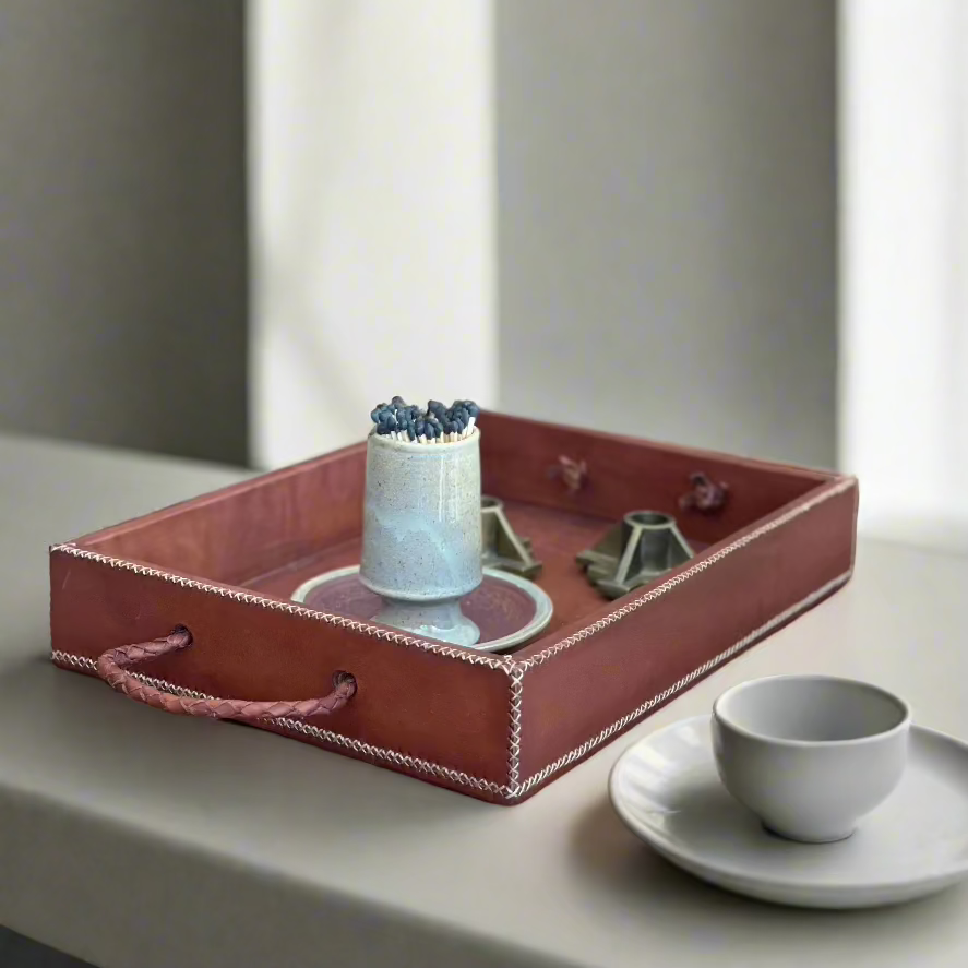 Mesa | Rectangle Ottoman Tray with Embroidered Handles