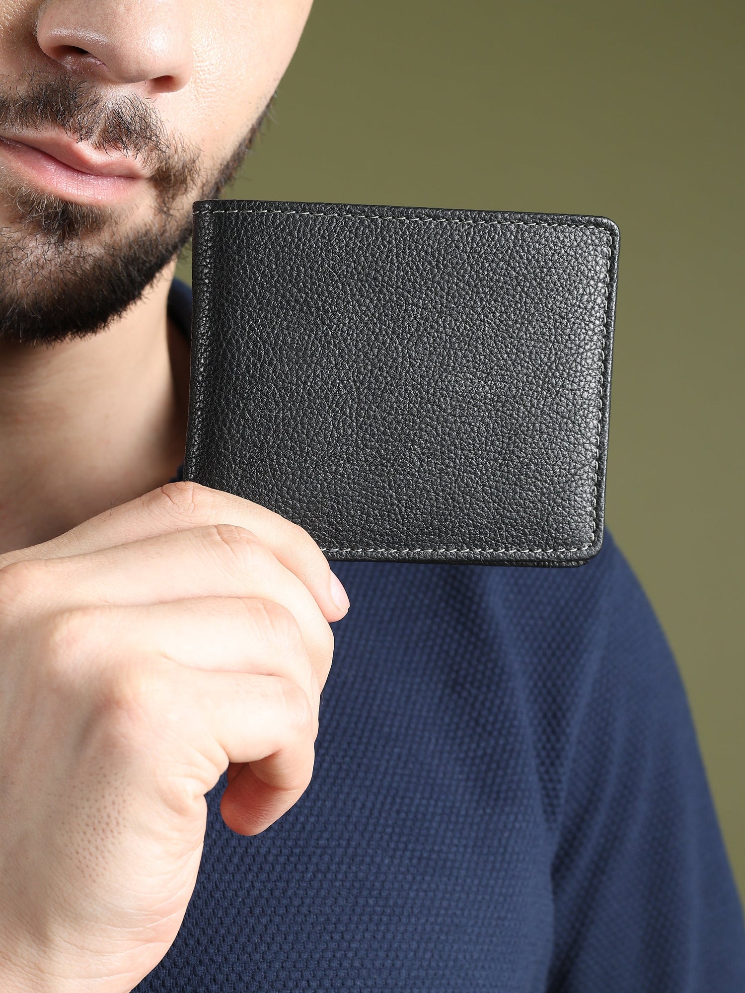 Black Textured Leather Mens Wallet