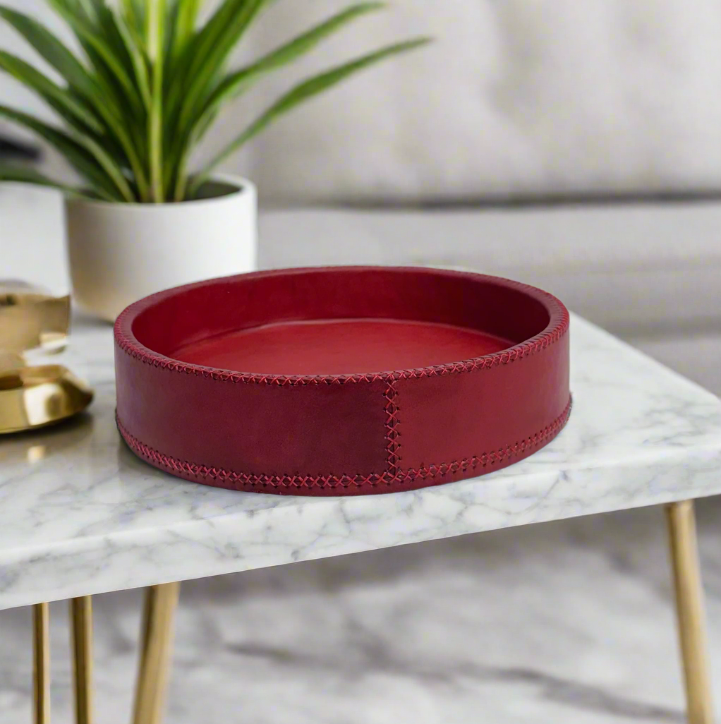 Piki | 8.5" Cedar Wood + Leather Round Tray