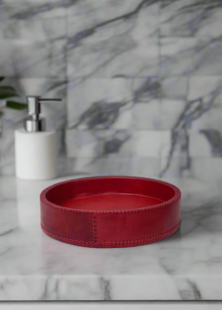 Piki | 8.5" Cedar Wood + Leather Round Tray