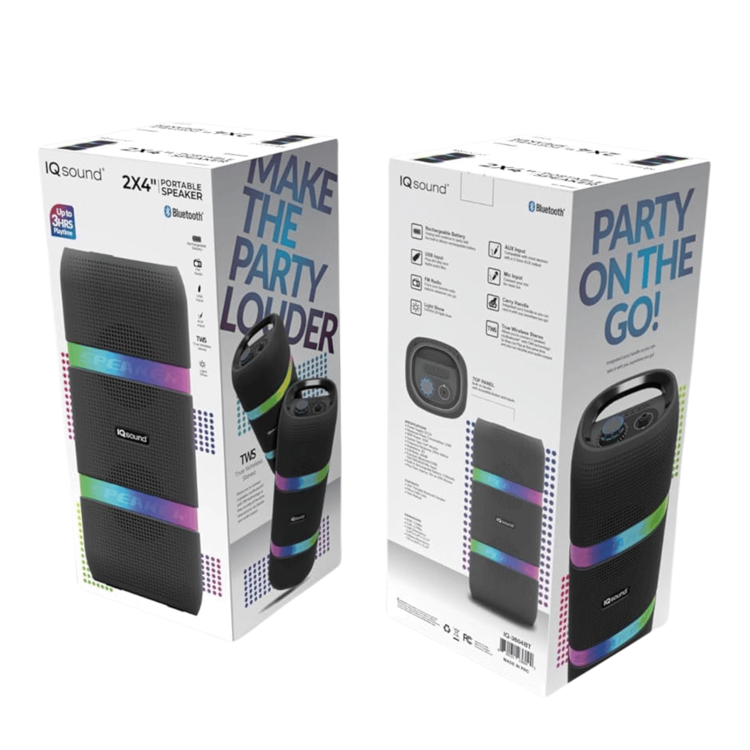 IQ Sound 2 x 4-Inch Portable Bluetooth TWS LED Speaker