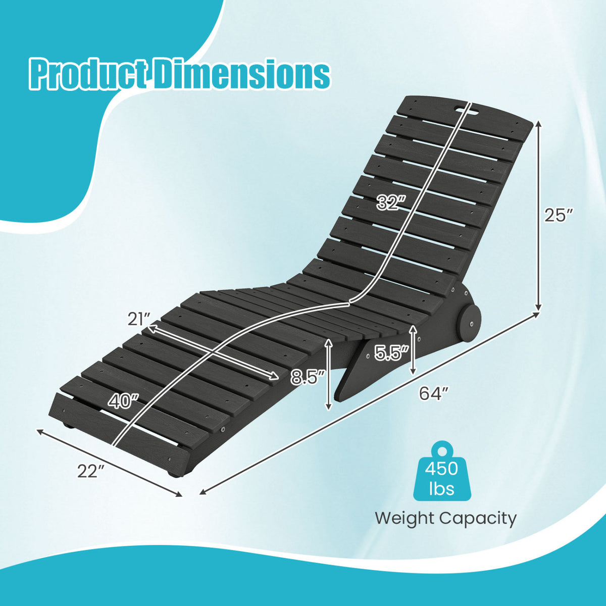 In-Pool Lounge Chair with Weighted Anti-Floating Design 450 LBS for Baja Shelf