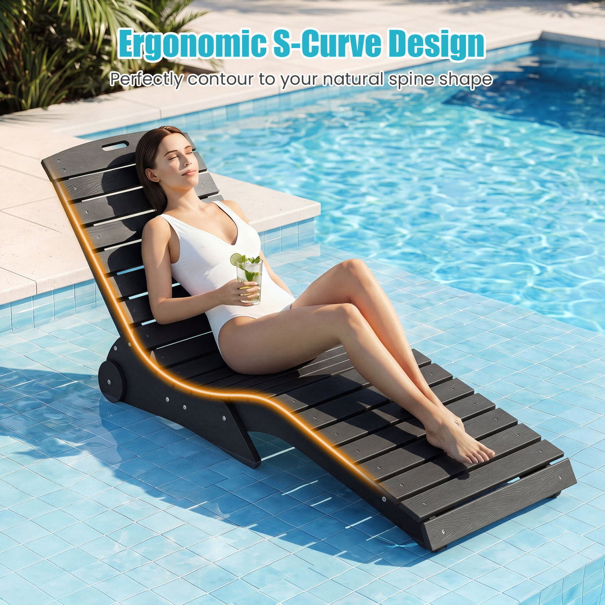 In-Pool Lounge Chair with Weighted Anti-Floating Design 450 LBS for Baja Shelf
