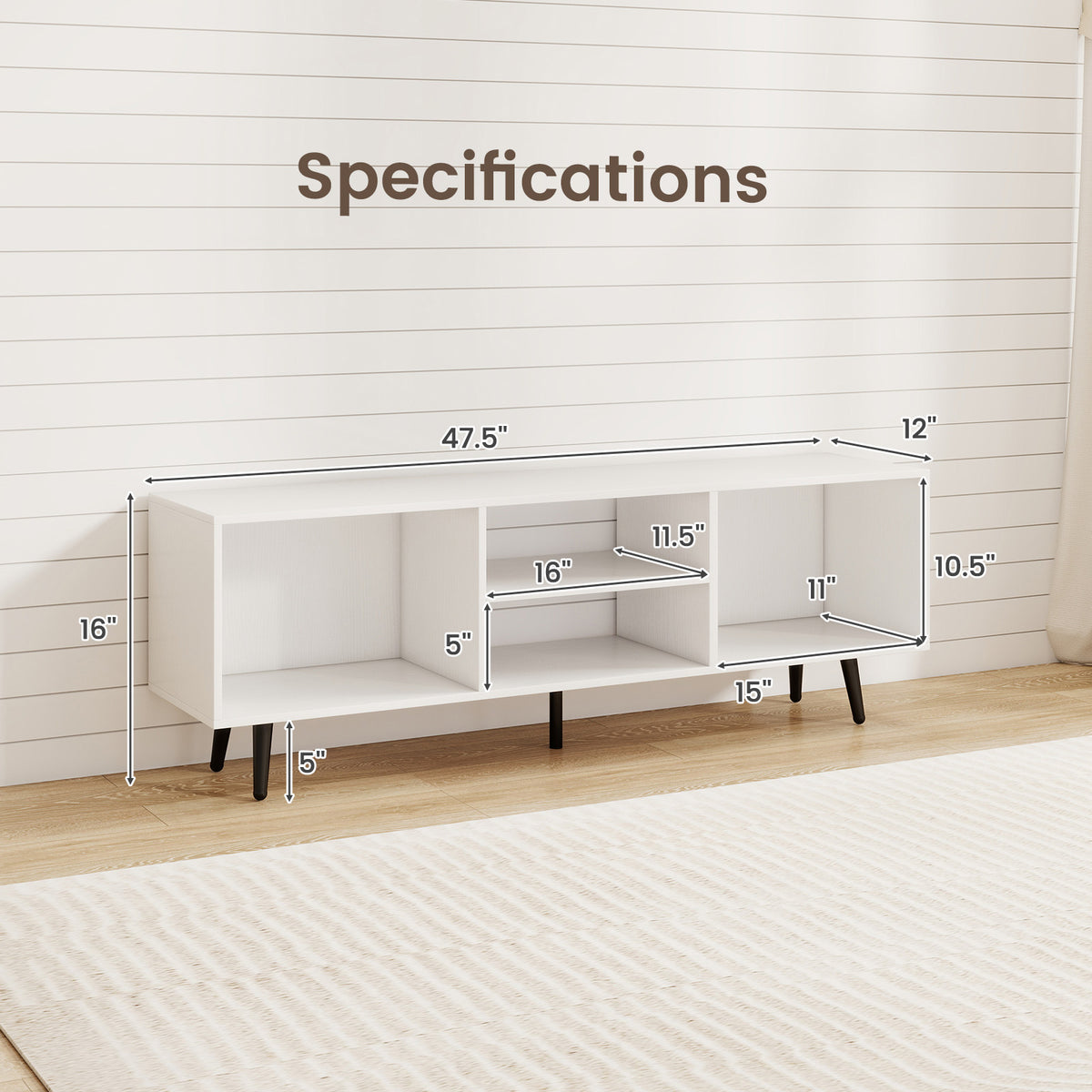 TV Stand for 55-Inch TV with Compartments and Metal Legs