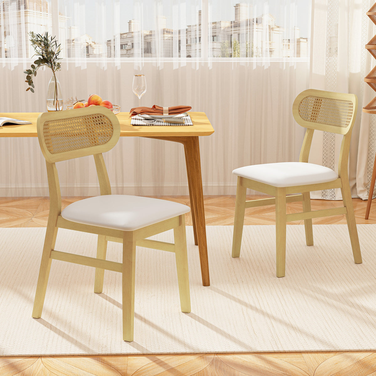 Indoor Mid Century Wood Dining Chairs Set of 2 for Dining Room