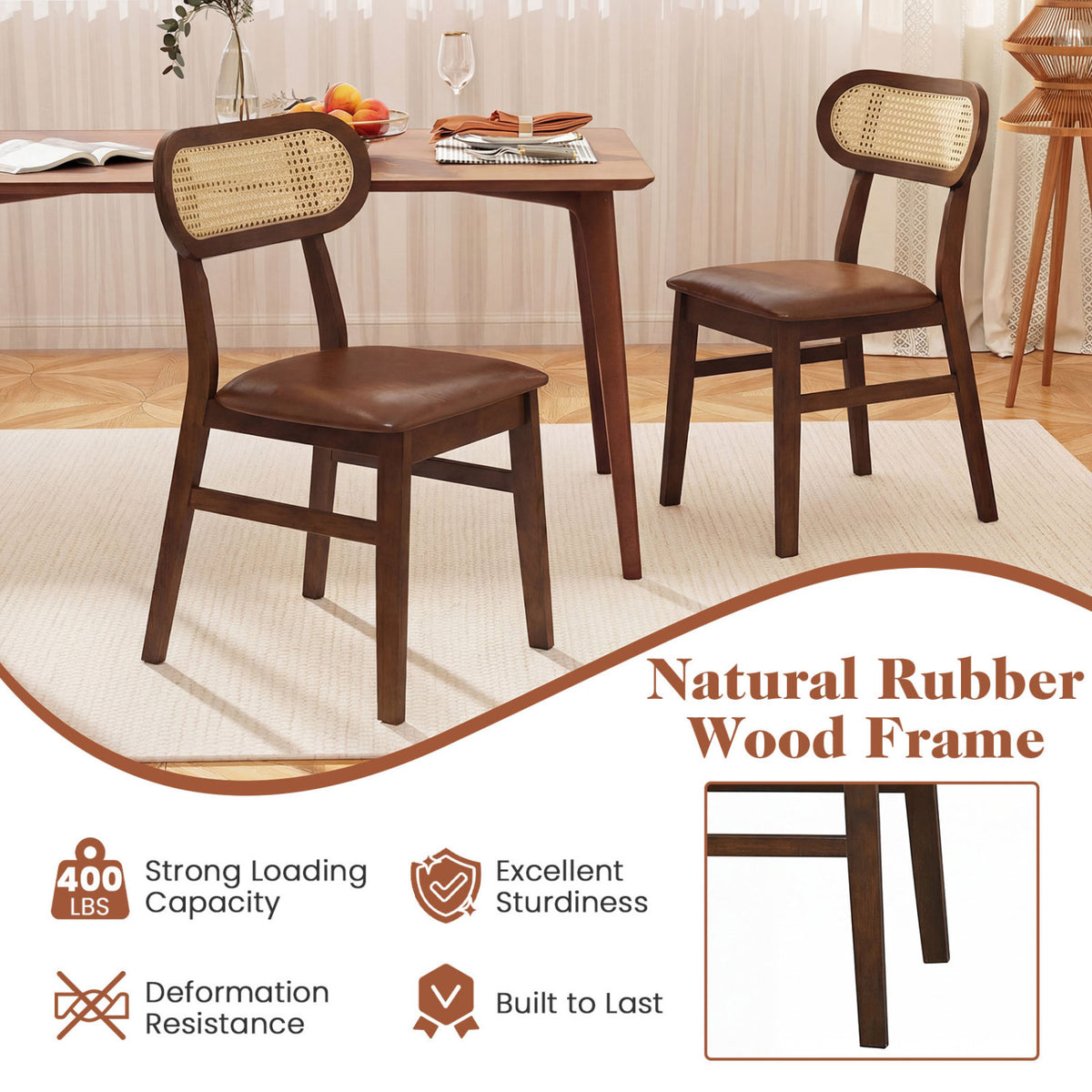 Indoor Mid Century Wood Dining Chairs Set of 2 for Dining Room