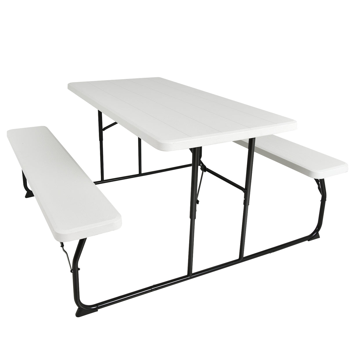 Indoor and Outdoor Folding Picnic Table Bench Set with Wood-like Texture