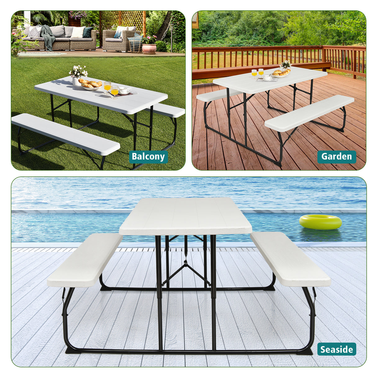 Indoor and Outdoor Folding Picnic Table Bench Set with Wood-like Texture