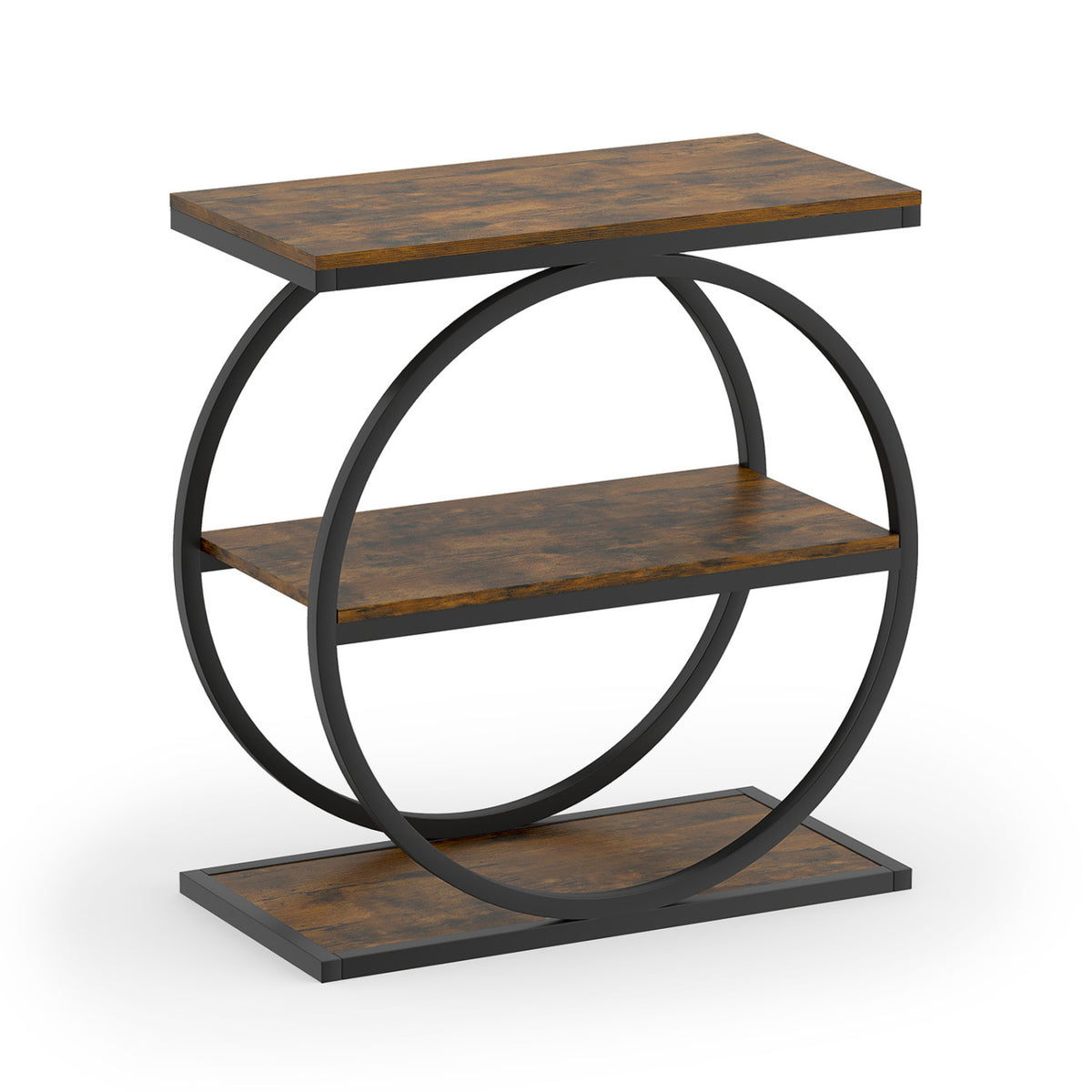 Industrial Faux Marble Side Table with Metal Frame for Living Room Bedroom