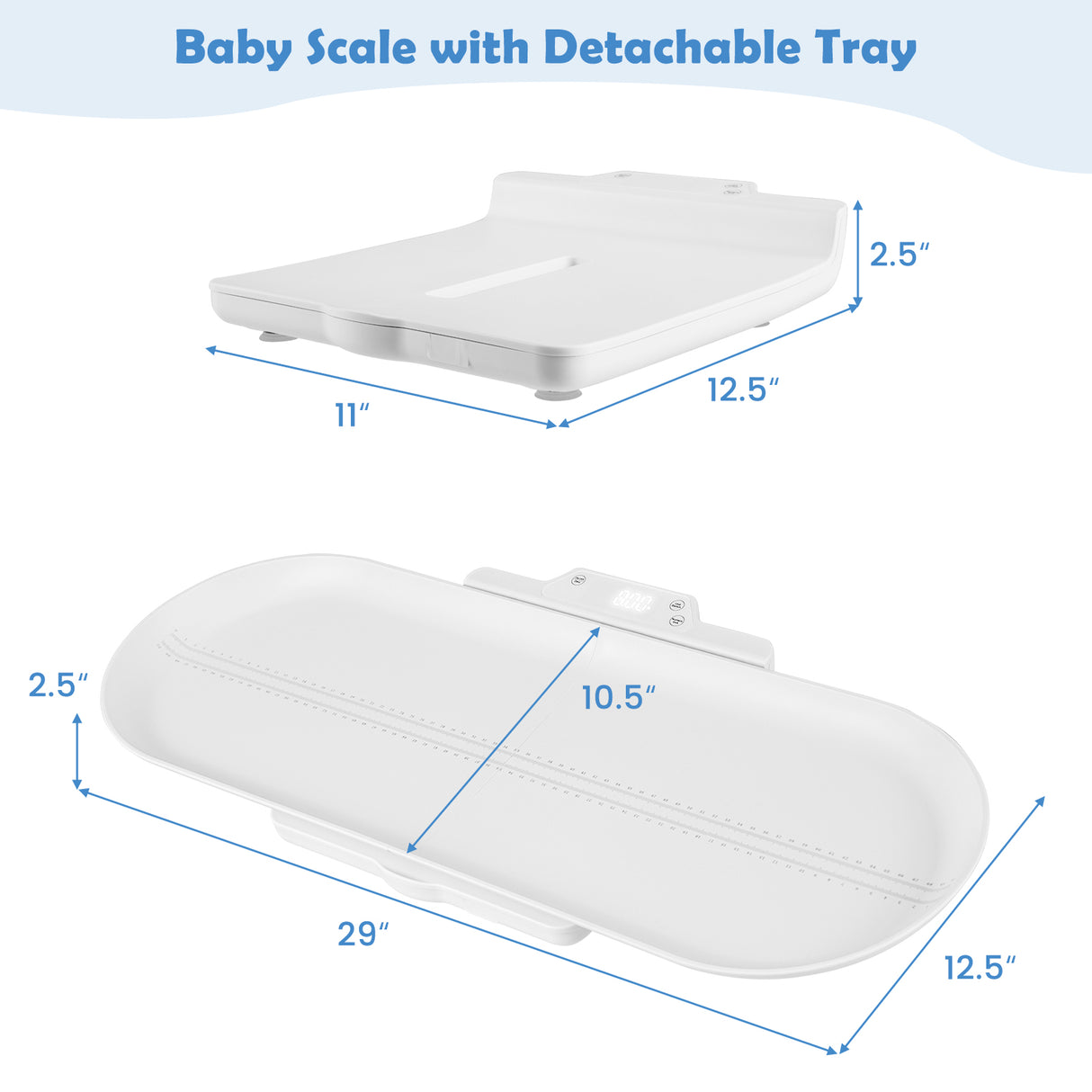 Infant Scale with Detachable Tray for Body Weight and Height Measurement-White