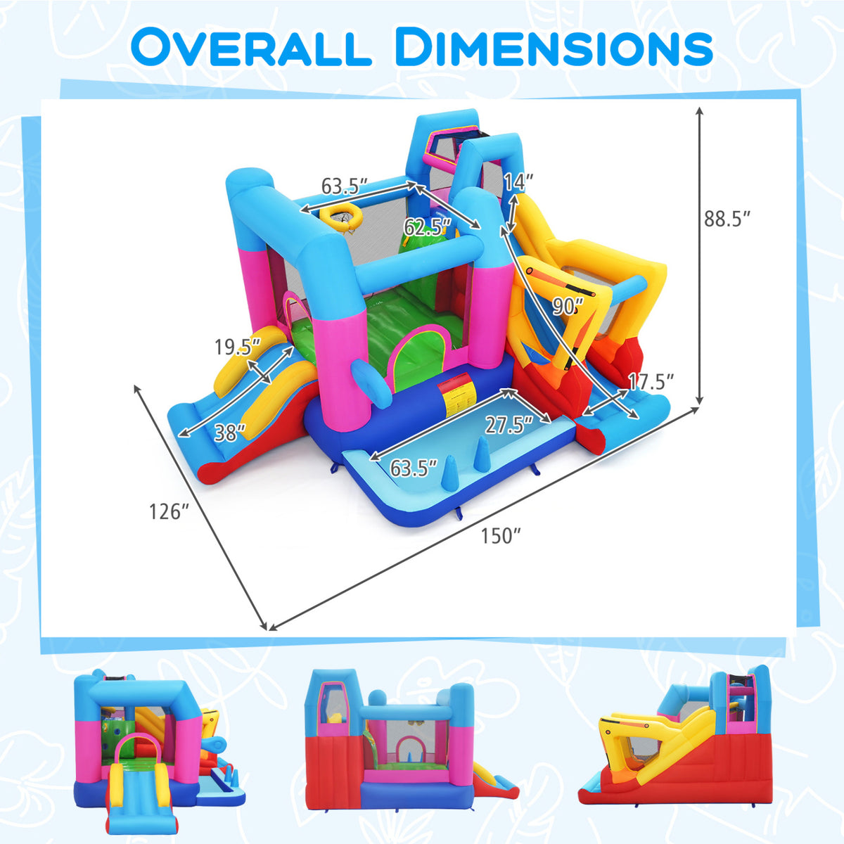 Inflatable Bounce House 8-in-1 Excavator Themed Kids Bouncer with 780W Blower