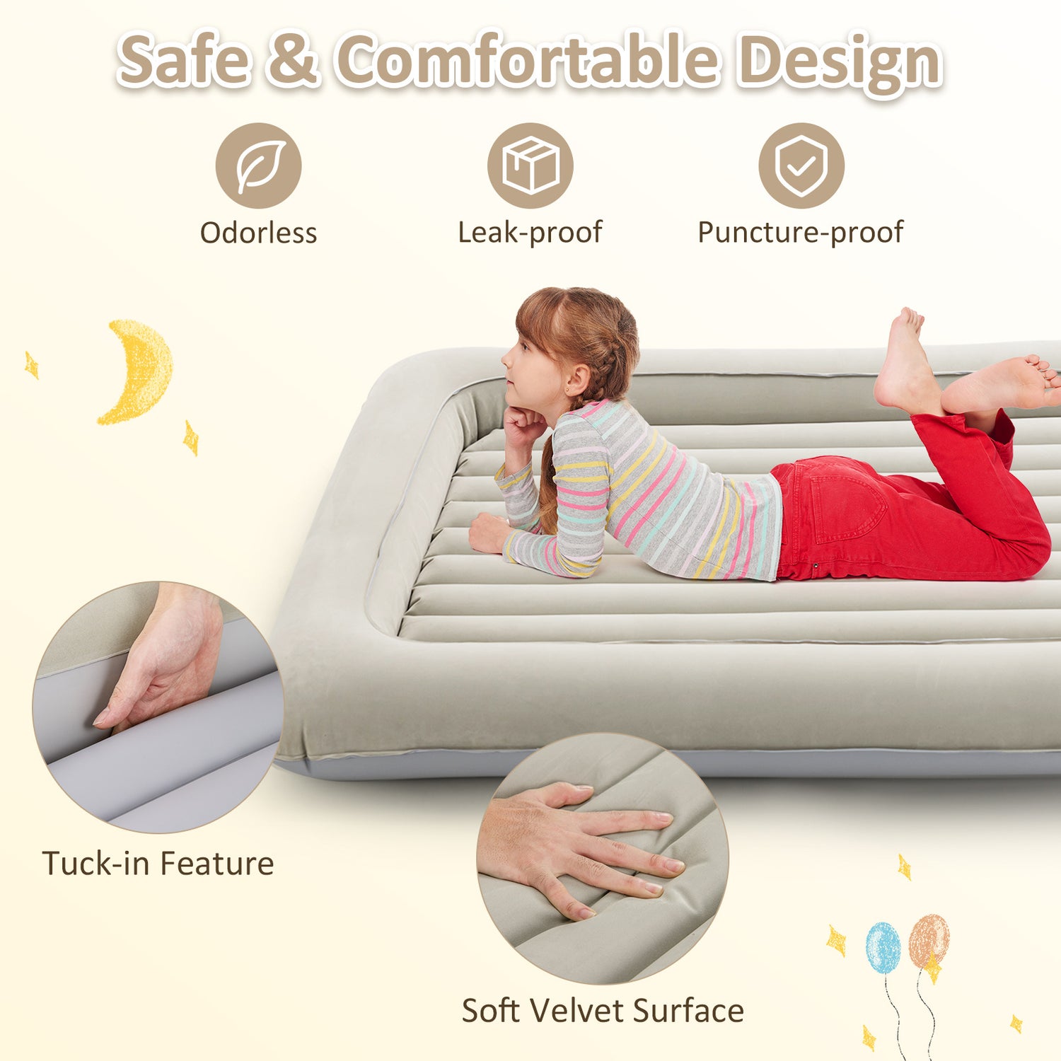 Inflatable Toddler Travel Bed with Electric Pump and Raised Bed Rails