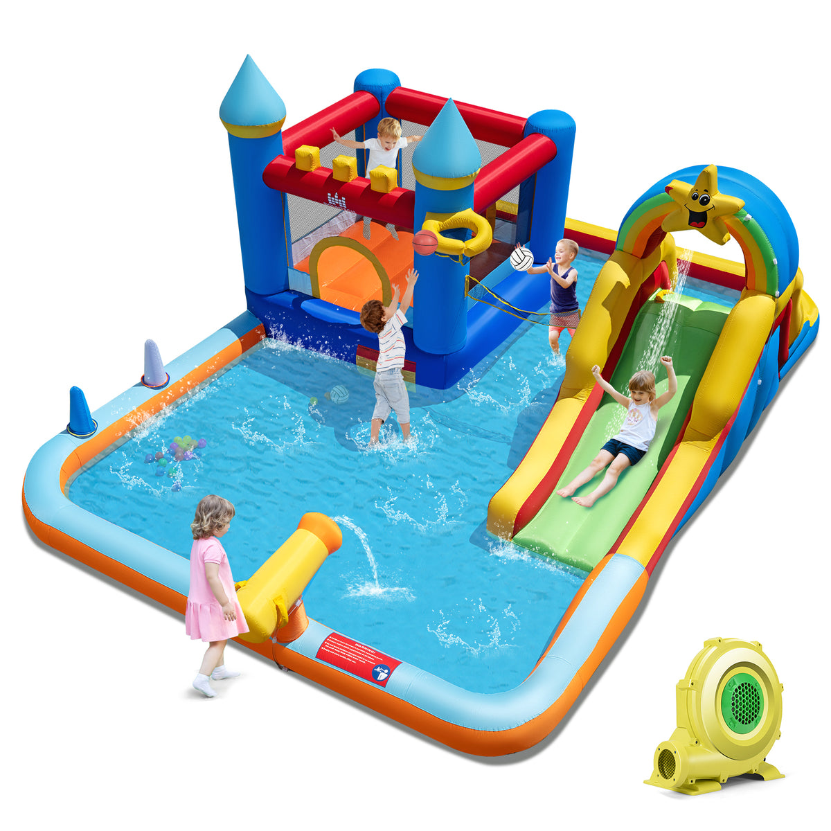 Inflatable Water Slide Park Bouncy Castle with Climbing Wall with 735W Blower