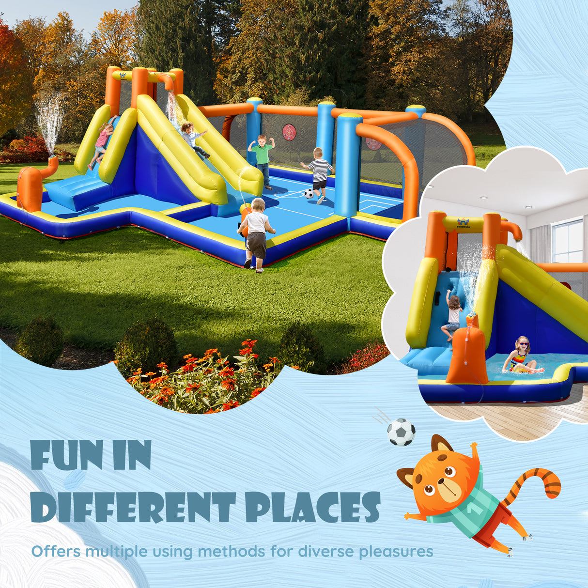 Giant Soccer Themed Inflatable Water Slide Bouncer with Splash Pool without Blower