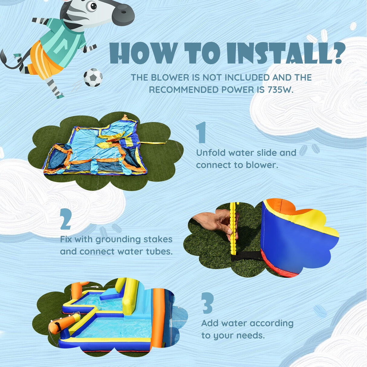 Giant Soccer Themed Inflatable Water Slide Bouncer with Splash Pool without Blower