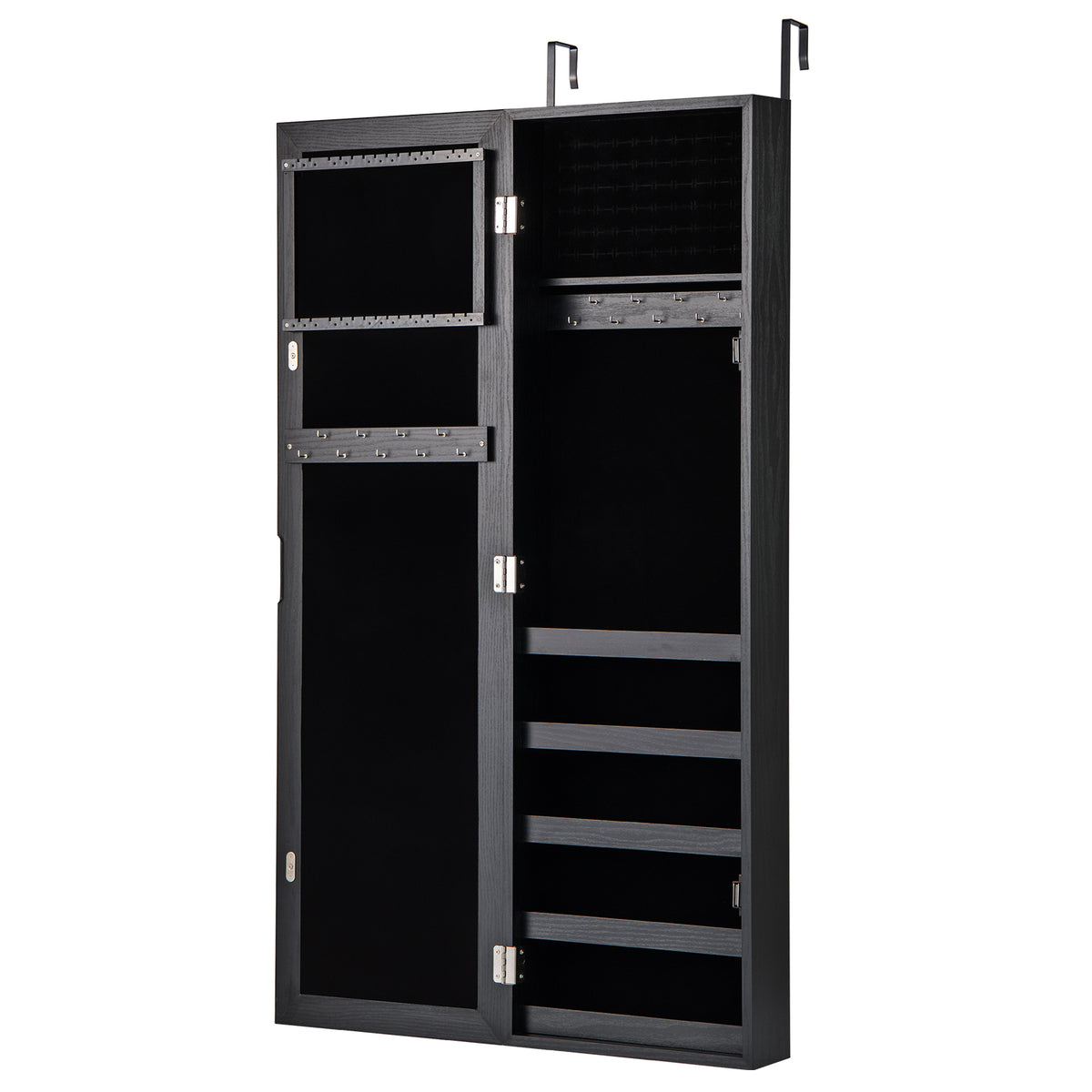 Jewelry Cabinet Wall or Door Mounted Jewelry Armoire with Full-Length Mirror-Black