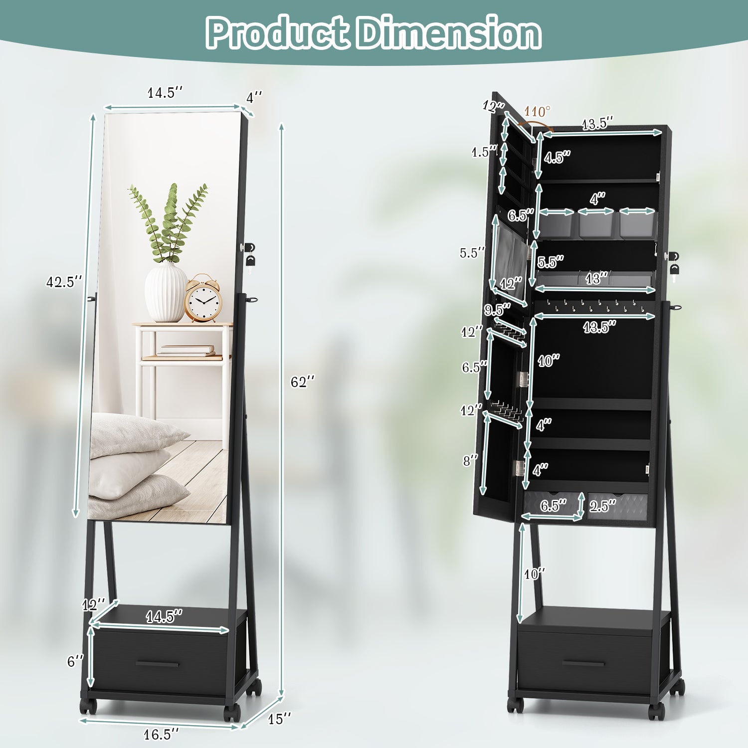Jewelry Cabinet with Full Length Mirror