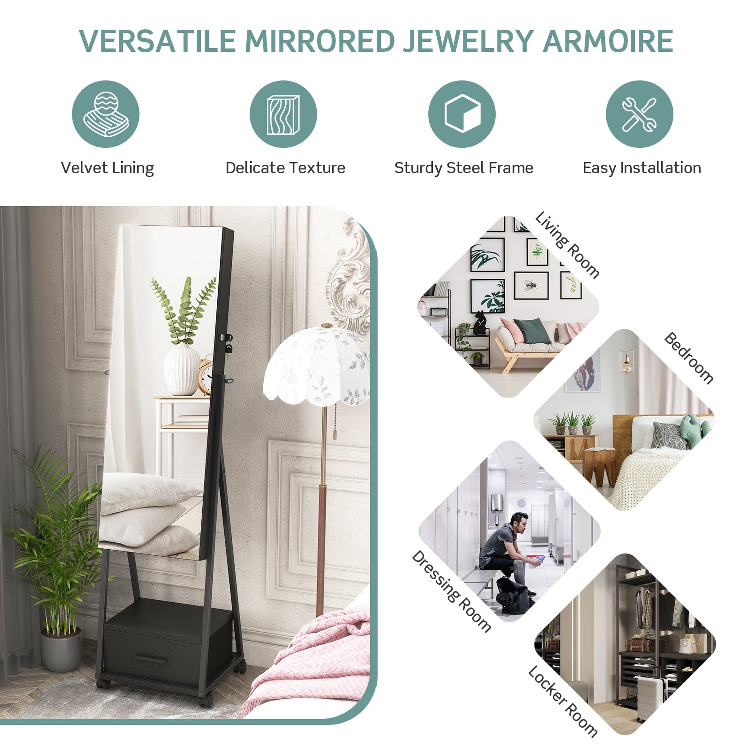 Jewelry Cabinet with Full Length Mirror