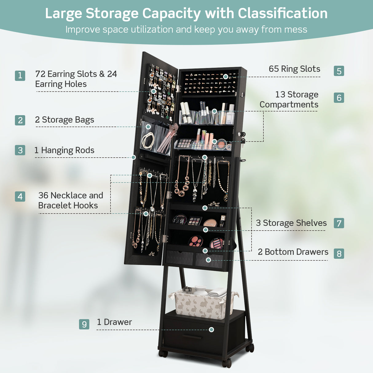 Jewelry Cabinet with Full Length Mirror