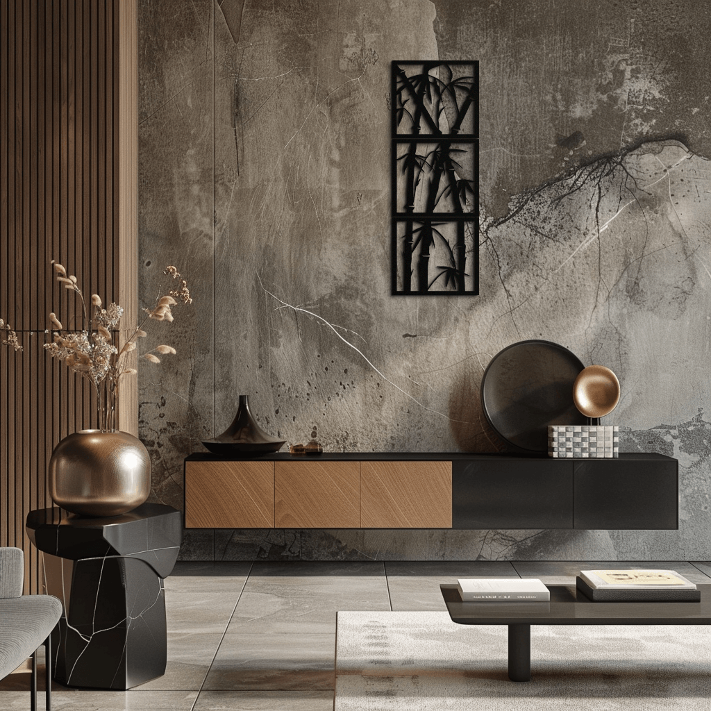 Bamboo Panel Metal Wall Art - Steel Wall Decor for Home and Office - KAF011